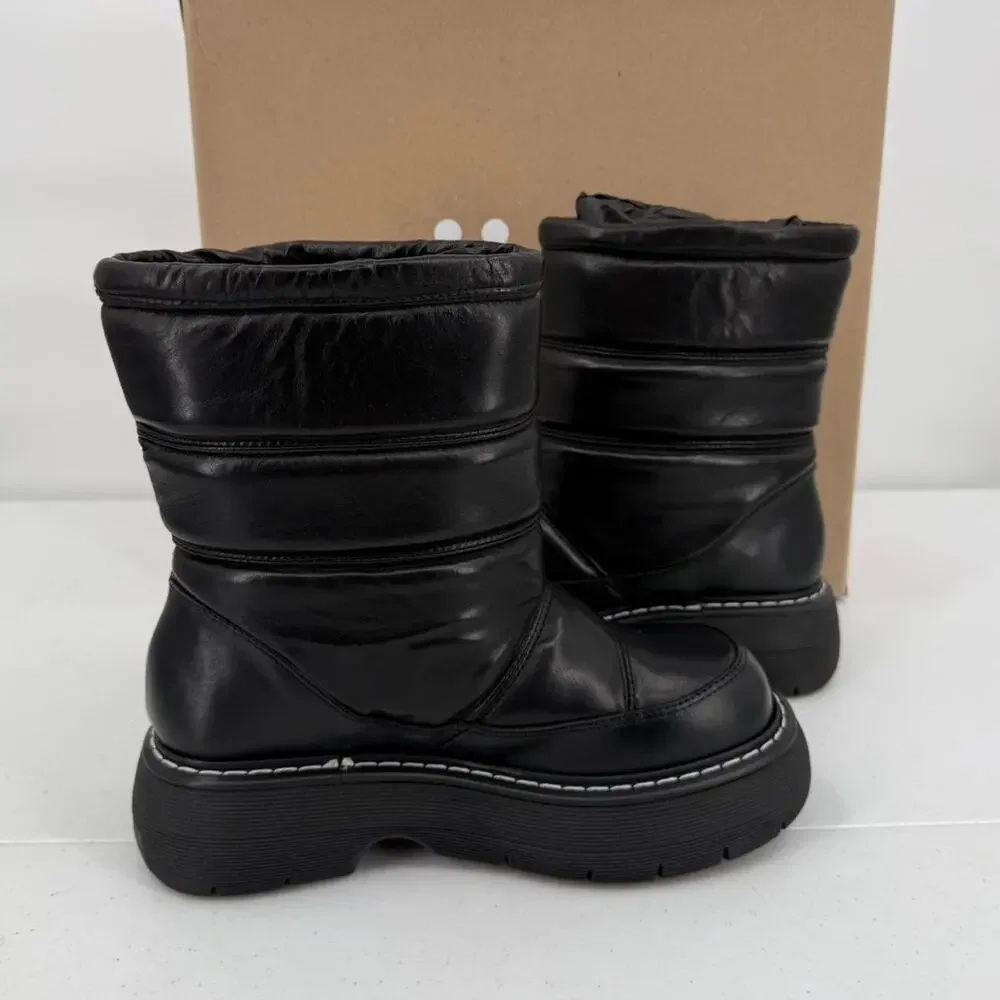 NEW LAST Fergie Leather Warm Lining Black Snow Boots Bootie Size EU 36